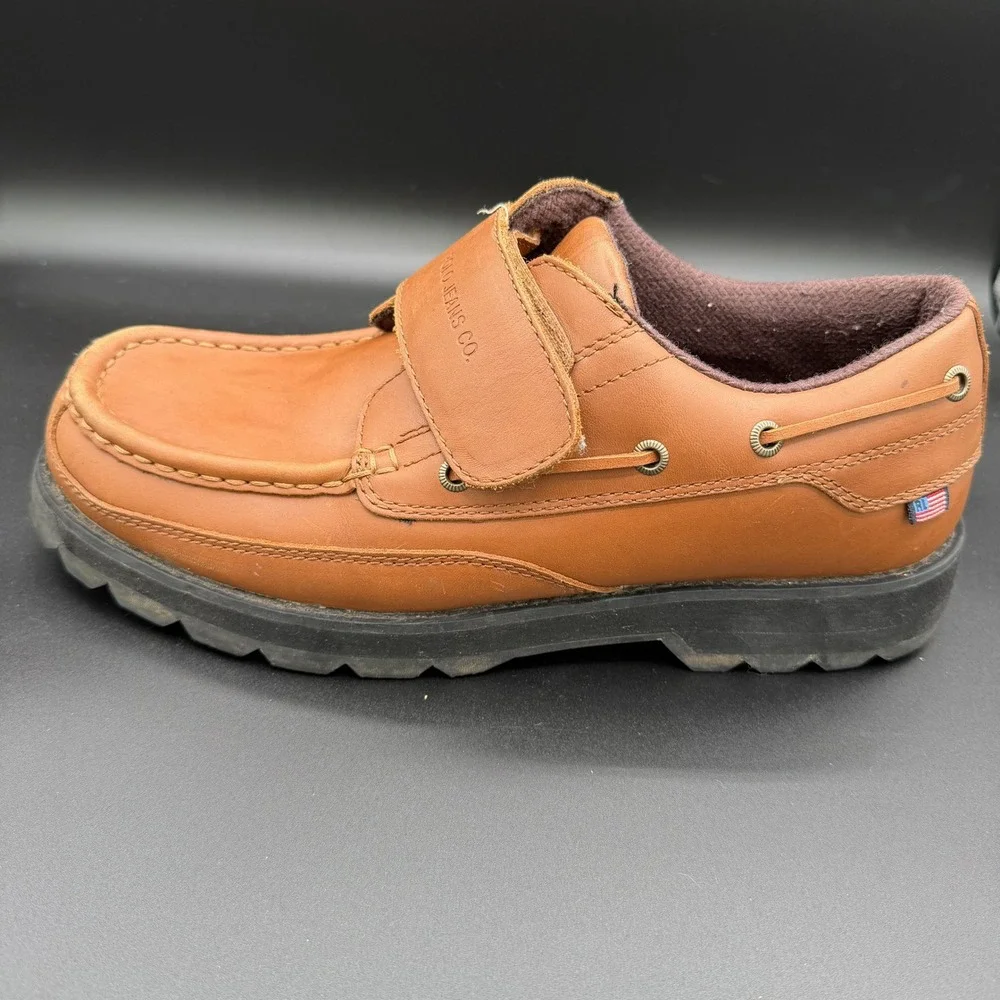 Polo Jeans Co Ralph Lauren Mens 11D Tan Leather Boat Shoes Hook Loop Strap